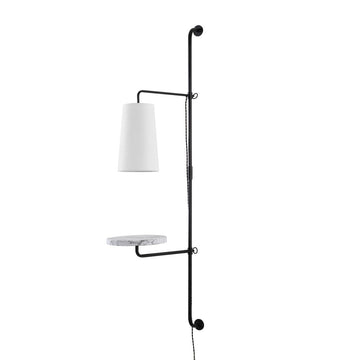 Andre 11.5" Contemporary Industrial Iron Plug-In with Adjustable White Marble Table LED Sconce - JONATHAN Y